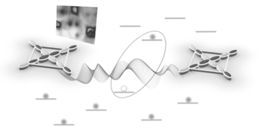 Grafische Darstellung von Quasiteilchen und physikalischen Interaktionen.